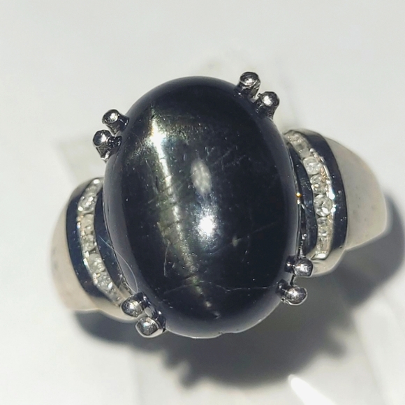 Ring 8 carat Black Tourmaline and Diamond Sterling Silver sz 10 - Picture 1 of 7